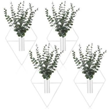 Imagem de Jexine Vaso suspenso de metal artificial de eucalipto, suporte para plantas internas, geométrico, moderno, boêmio, banheiro, decoração de parede para sala de estar, escritório (branco, 8 peças)