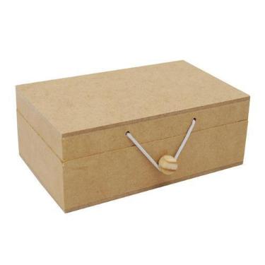 Imagem de Caixa Retanguar Tampa Dobradiça e Elástico 14,5x9x5,5 Mdf Madeira - At