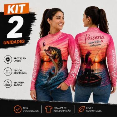 Imagem de Kit 2 Unidade Camisa Proteção Solar Tucunare Pescaria Dry Soft Feminin