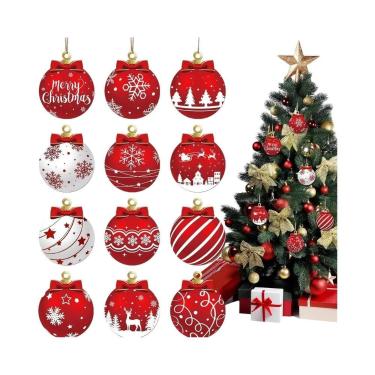 Imagem de Bolas De Natal Pretas E Brancas 12 Peças, Enfeites Planos 2D Para Árvo