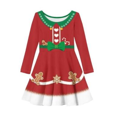 Imagem de PinUp Angel Vestido de manga comprida para meninas, lindo vestido casual de festa para crianças de 5 a 16 anos, presentes de aniversário, Papai Noel fofo de Natal, vermelho e verde, 9-10 Anos
