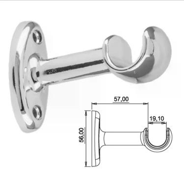 Imagem de Suporte para Varão de Cortina 19mm Alumínio Cromado Bella Arte