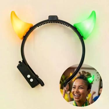 Imagem de Faixa Tiara Chifre Diabinha Com Luz Led Carnaval E Halloween, Verde e 