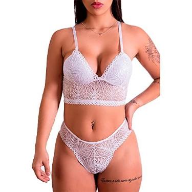 Imagem de LINGERIE FASCINO - Conjunto Cropped E Calcinha Em Renda Branco Tamanho M REF:218