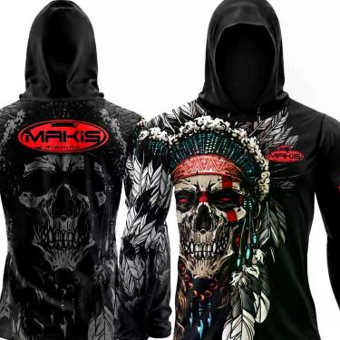Imagem de Camiseta Lançamento Makis Indio Caveira Capuz Pesc Esportiva Cor:Indio