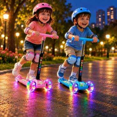 Imagem de Patinete Infantil 3 Rodas Dobrável Rodinhas Gel Led Brilha - Toykids, 