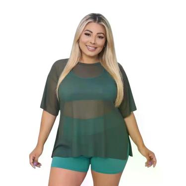 Imagem de Blusa Tule Feminina Fitness Academia PLus Size Verde Militar - Sunset 