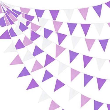 Imagem de 10 m/32 pés Bandeira de tecido triângulo Bandeira de tecido de algodão Kit de guirlanda para festa de aniversário de casamento, casa, berçário, jardim, decoração de festivais de pendurar (36 peças)