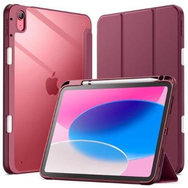 Imagem de JETech Capa Protetora para iPad (A16) 11.ª/10.ª Gen, Vinho | Para 2025/2022 Modelo, Traseira Transparente, Porta-Pencil, Suporte de Três Dobras