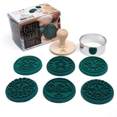 Imagem de Carimbos de silicone de maconha, cortador de biscoito de aço inoxidável, cabo de madeira, presente de festa, conjunto de 6 carimbos