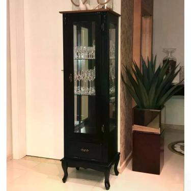 Imagem de Cristaleira Vitrine Espelhada Antique Média 1 Porta 2 Prateleiras de Vidro 1 Gaveta 1079e Preta