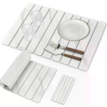 Imagem de Tapete de Secagem de Louça Lprmnnc 61cm x 41cm Mármore Branco Dobrável