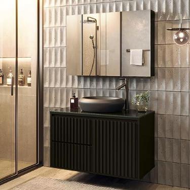 Imagem de Astral Design Conjunto de Móveis de Banheiro 80 cm x 40 cm x 47 cm Preto Moderno
