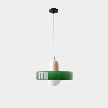 Imagem de Iluminação pendente de vidro verde para ilha de cozinha, lustre moderno do século, lustre de teto pendurado costeiro da fazenda vintage para sala de jantar, restaurante, corredor - inclui bu