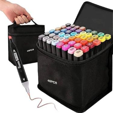 Imagem de Kit 48 Canetinhas Coloridas Touch 48 Cores Com Ponta Dupla e Estojo Canetas Marcadores Coloridos Para Desenho Livros Ilustrar Colorir Pintura Escola Escolar