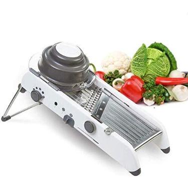 Imagem de Fatiador de vegetais ajustável Mandolina, cortador de juliana de grau profissional para cortar frutas, batata, tomate, cebola, queijo, saladas, waffle