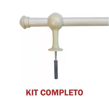 Imagem de Kit Varão de Madeira para Cortina Simples 2 00m 19mm com Ponteiras e Suportes Instalação Fácil Bege Palha OEM