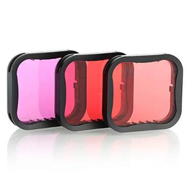 Imagem de SOONSUN Pacote com 3 filtros de mergulho para GoPro Hero 5 6 7 Black Super Suit – vermelho, vermelho claro e filtro magenta – melhora as cores para várias condições de vídeo e fotografia subaquática