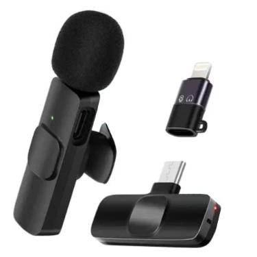 Imagem de MICROFONE LAPELA SEM FIO Para Iphone Samsung Motorola Xiaomi Profissional Wireless com entradas Type C e Lightning ONYK