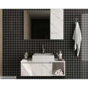 Imagem de Conjunto de Banheiro com Armário e Espelho e Balcão Suspenso sem Pia, 80cm, Branco - Tecno Mobili