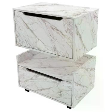 Imagem de Kit Balcão E Gabinete De Banheiro 1 Porta 1 Gaveta E Rodízio Mármore Branco