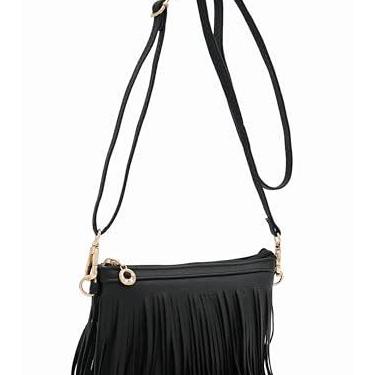 Imagem de FashionPuzzle Bolsa transversal pequena com franja com alça de pulso, Preto, One Size