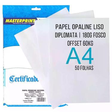 Imagem de Papel Opaline Offset Masterprint A4 180g 60kg Diplomata Branco Liso co