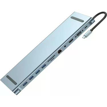 Imagem de Hub USB-C 13 em 1 Dock Station Multifuncional  HDMI 4K, VGA, RJ45, USB