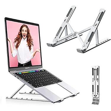 Imagem de Ewbob Suporte de Alumínio Dobrável Portátil para Notebook, Suporte para Laptop com Silicone Antiderrapante, Ajustável em 6 Alturas, Compatível com Laptops de 11-16 Polegadas, Prata