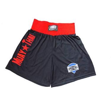 Imagem de Shorts Muay Thai com Silk Port. - Pequeno Punch Unissex P Preto com Vermelho