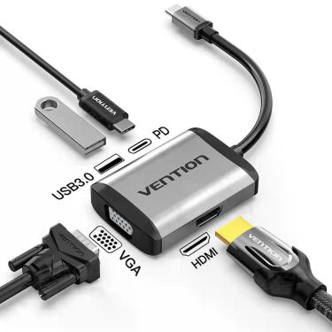 Imagem de Adaptador Hub Type-c 4 Usb 3.0 HDMI VGA PD Windows Mac Os - Vention