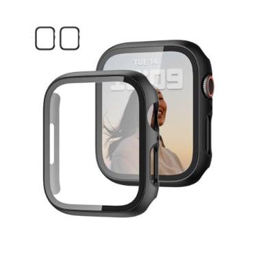 Imagem de Kit 2 Capas Premium Bumper Vidro temperado fosca compatível com Apple Watch Series 9 8 7 41mm/45mm/ ultra 49mm (45MM, Preto)