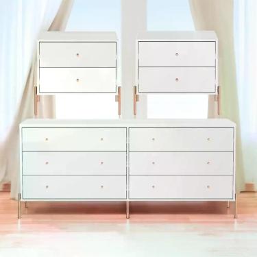 Imagem de Kit 2 Mesas de Cabeceira e Cômoda 6 Gavetas Jasper - Branco c/ Dourado