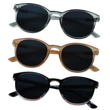 Imagem de YEIN Pacote com 3 óculos de sol para homens e mulheres, proteção UV para uso externo, vintage, armação completa, Muse_clear cinza + champanhe + preto roxo, +2.00