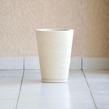 Imagem de Vaso de Planta e Flores Decoração Coluna Cone 39x29 Textura Grafiato Sala Jardim com Prato em Polietileno (Bege)