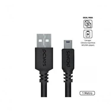 Imagem de Cabo Usb A 2.0 Macho Para Mini Usb B Macho 28awg Puro Cobre 1 Metro - Puanm2-1