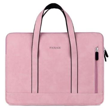 Imagem de Maleta Executiva Feminina Pasta Bolsa para Notebook Tablet de 15,6 polegadas, Bolsa de Couro, Leve e Impermeável (Rosa)