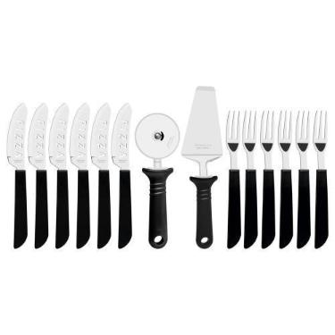 Imagem de Kit para Pizza Tramontina Laminas Aço Inox Preto 14 Peças