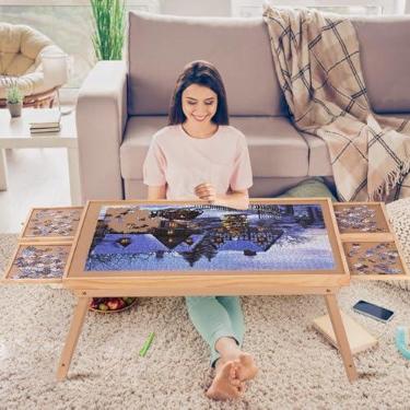 Imagem de Yacona Puzzle Board 1.500 peças, mesa de quebra-cabeça de 87 x 66 cm com 4 gavetas e capa, mesa de jogo de tabuleiro portátil com pernas dobráveis para adultos e adolescentes sem necessidade de