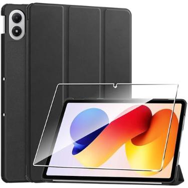 Imagem de Fhyeugfy Capa para Redmi Pad 2 Pro, 12,1 polegadas, capa protetora com [1 unidade] protetor de tela de vidro temperado, [couro PU] [proteção ultrafina] [função de suporte] [antiarranhões] - preta
