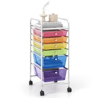 Imagem de Carrinho utilitário de rolamento de 10 camadas com rodízios bloqueáveis, carrinho utilitário móvel com 10 gavetas, carrinho organizador de armazenamento multiuso para escola, escritório, casa, cozinha