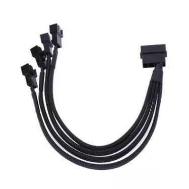 Imagem de Cabo Adaptador para Cooler Fan 3 ou 4 Pinos, Trançado, Preto, 1 para 4 Saidas, Alimentação Molex