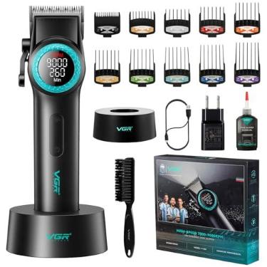 Imagem de VGR Aparador de cabelo profissional 001 para homens, barbeiro sem fio para corte de cabelo, lâmina de aço carbono para barbeiros, 9000 RPM, visor de LED, preto