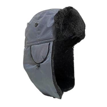 Imagem de Touca Ushanka Cinza Gorro Chaves Russa Aviador Frio Lã Proteção Orelhas Aviador Inverno
