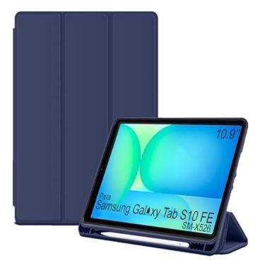 Imagem de Capa Tablet flip para Samsung Galaxy Tab S10 FE 5G SM-X526 BZADZTO Smart pen 10.9 polegadas resistente aveludada compatimento para caneta Case capinha Anti Impacto Suporte Pencil - Alamo (Azul)