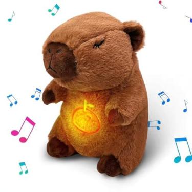 Imagem de Capivara de Pelúcia Interativa que Toca Música, Respira e Acende | Brinquedo Infantil Sensorial com Luz e Som para Bebês e Crianças