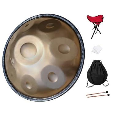 Imagem de GLADFRESIT Handpan 45.7 cm 9-Note 440Hz G Minor (mini gold) - Inclui suporte, bolsa de mão, 2 batedores e pano de poeira