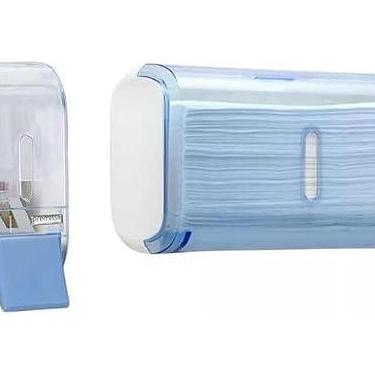 Imagem de Saboneteira Para Sabonete Liquido E Toalheiro Azul Dispenser Porta Papel Toalhas Interfolhado De Banheiro