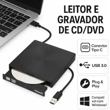 Imagem de Leitor De CD DVD Externo USB Compacto Para Notebook Pronta Entrega Pre