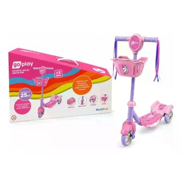 Imagem de Patinete Infantil 3 Rodas Goplay Multikids C/luz Cesta Rosa